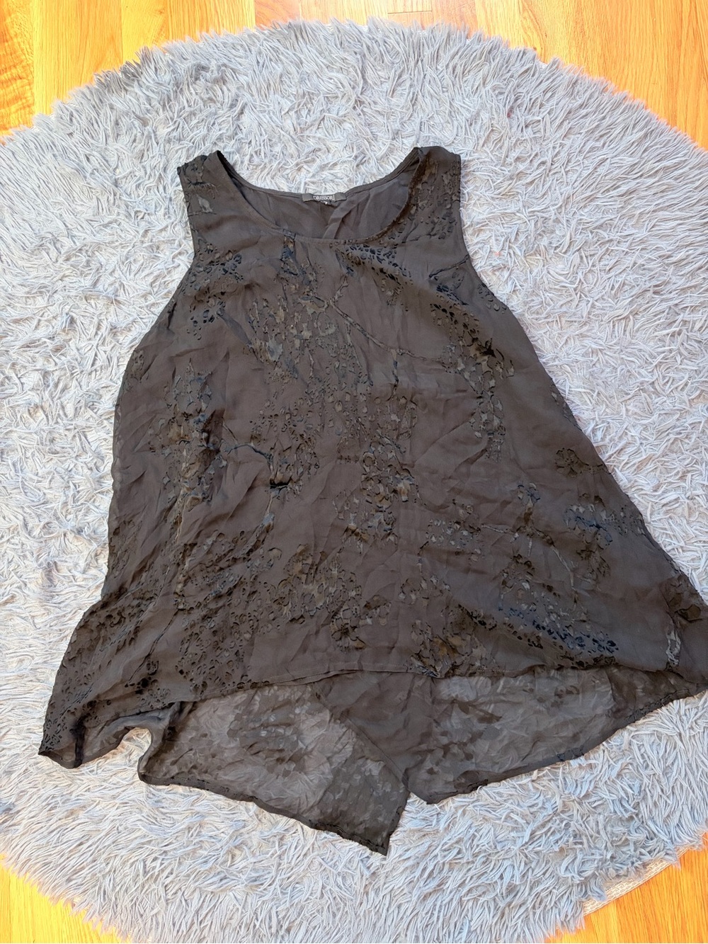 Dressori Black Sleeveless Floral Burnout Velvet Silk Tank Top Size XL